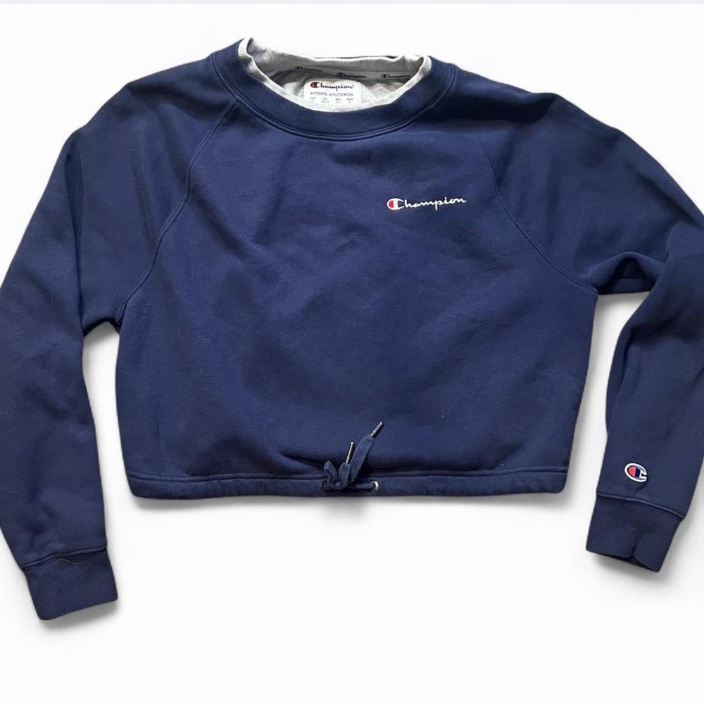 Champion Navy Blue Colorblock Crew Neck Cropped Sweatshirt - Size XS